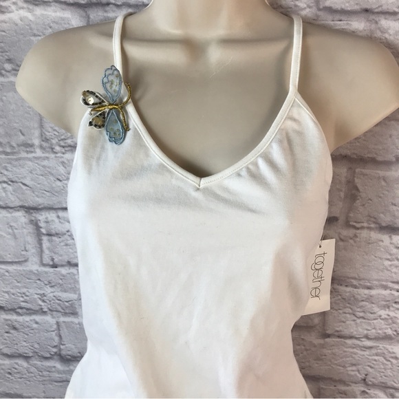 Together Tops - Vintage Y2K Cotton Tank Sequined‎ Butterfly Pin NWT